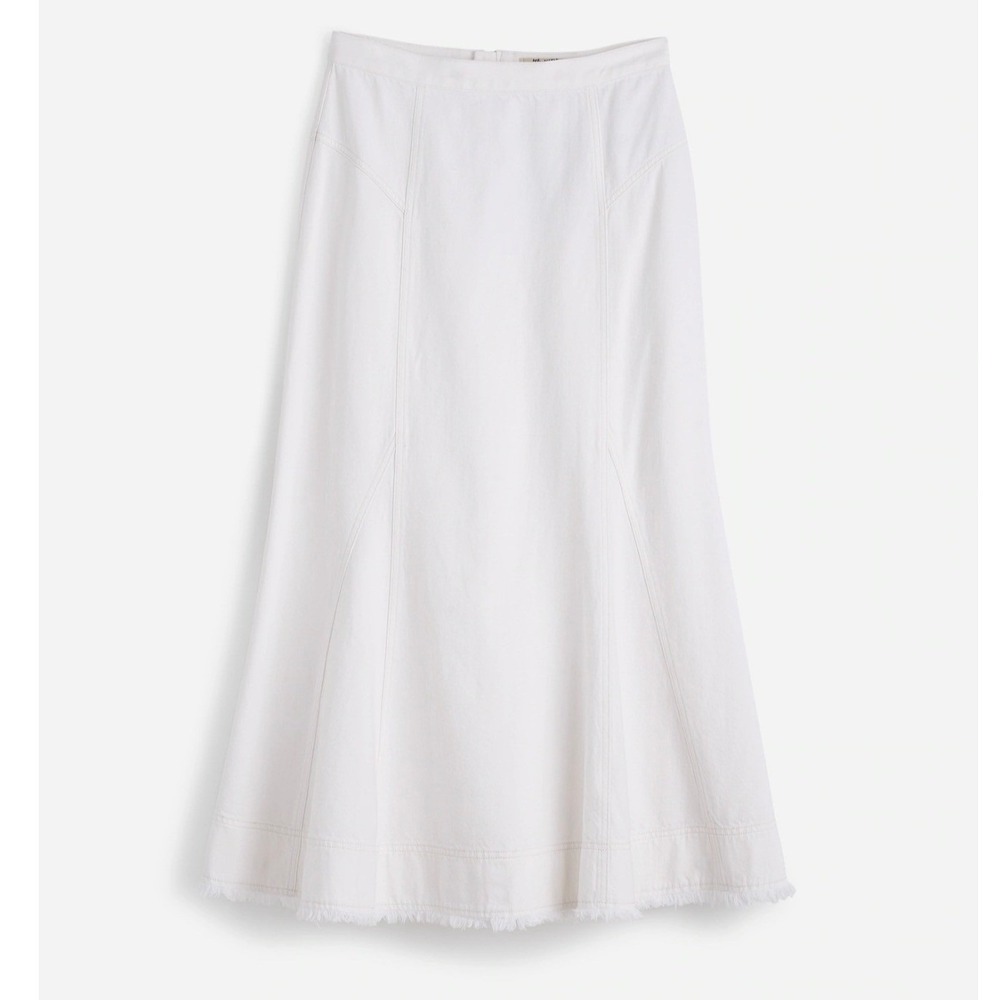 Madewell Womens Tile White Fluted Midi Raw Hem Denim Jean Skirt 32 New